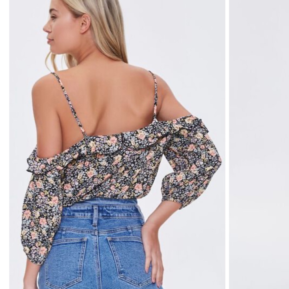 Floral open shoulder top